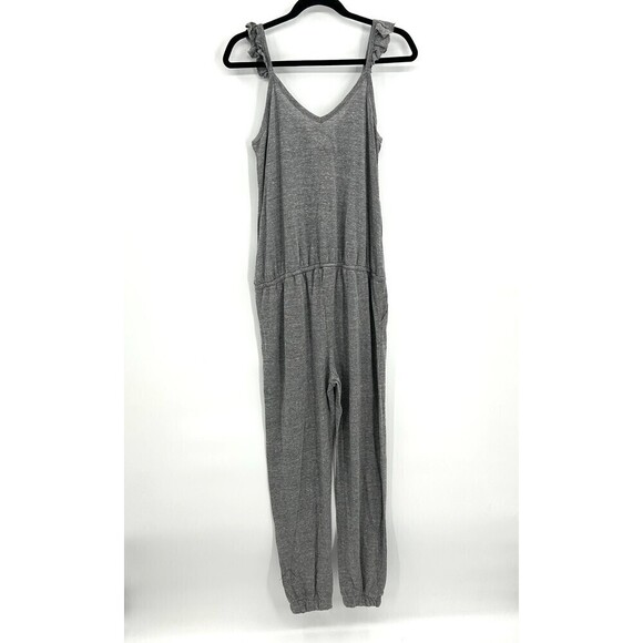 NWT CHASER Heather Gray Flutter Sleeve Waist Tie Comfy Jogger Jumpsuit Medium - Picture 3 of 6